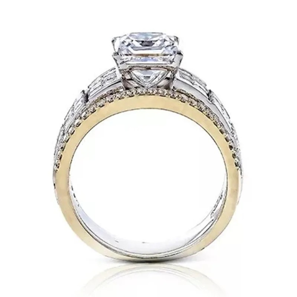 New Unisex Two Tone Luxury Diamond Ring - Picture 2 of 3